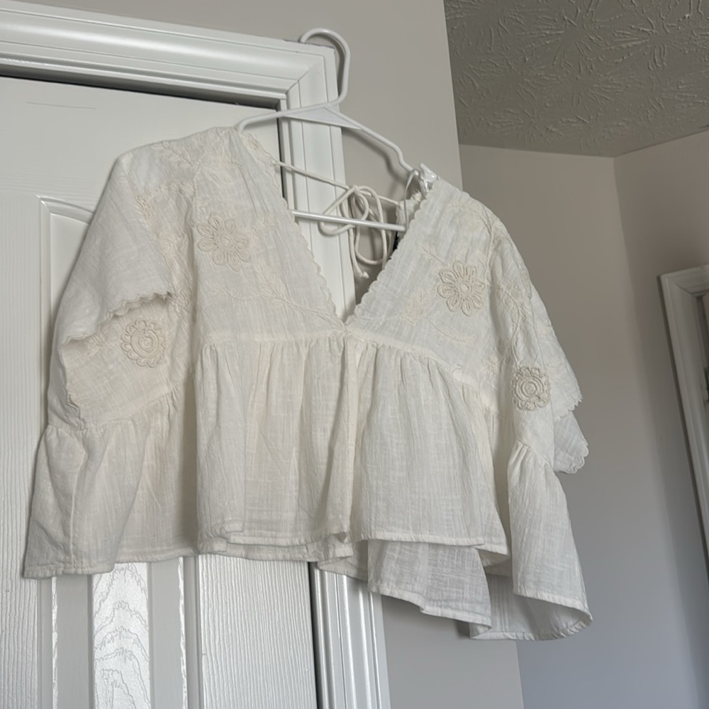 Zara embroidered crop summer top